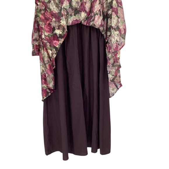 EXPRESS Women's Maxi Dress XL Floral Metallic Tiered Sheer Sleeve V-Neck - Picture 3 of 5